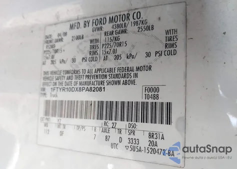 2008 Ford Ranger Xl/Xlt from USA, damaged, VIN 1FTYR10DX8PA82081